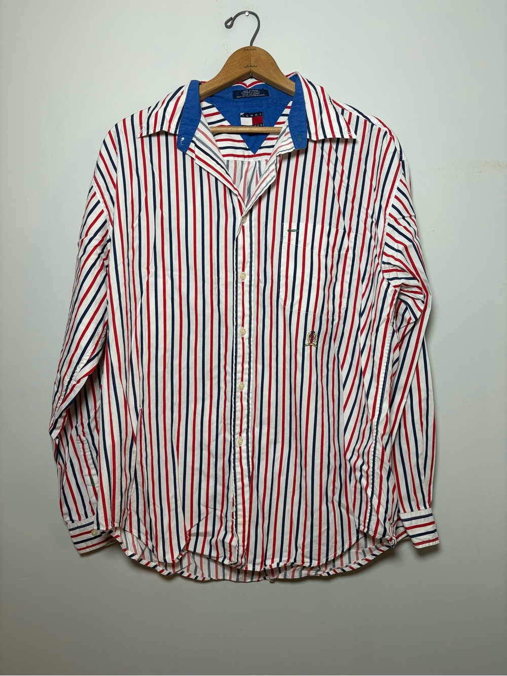Vintage 90s Tommy Hilfiger XL Vertical Striped Button Down 100% Cotton
